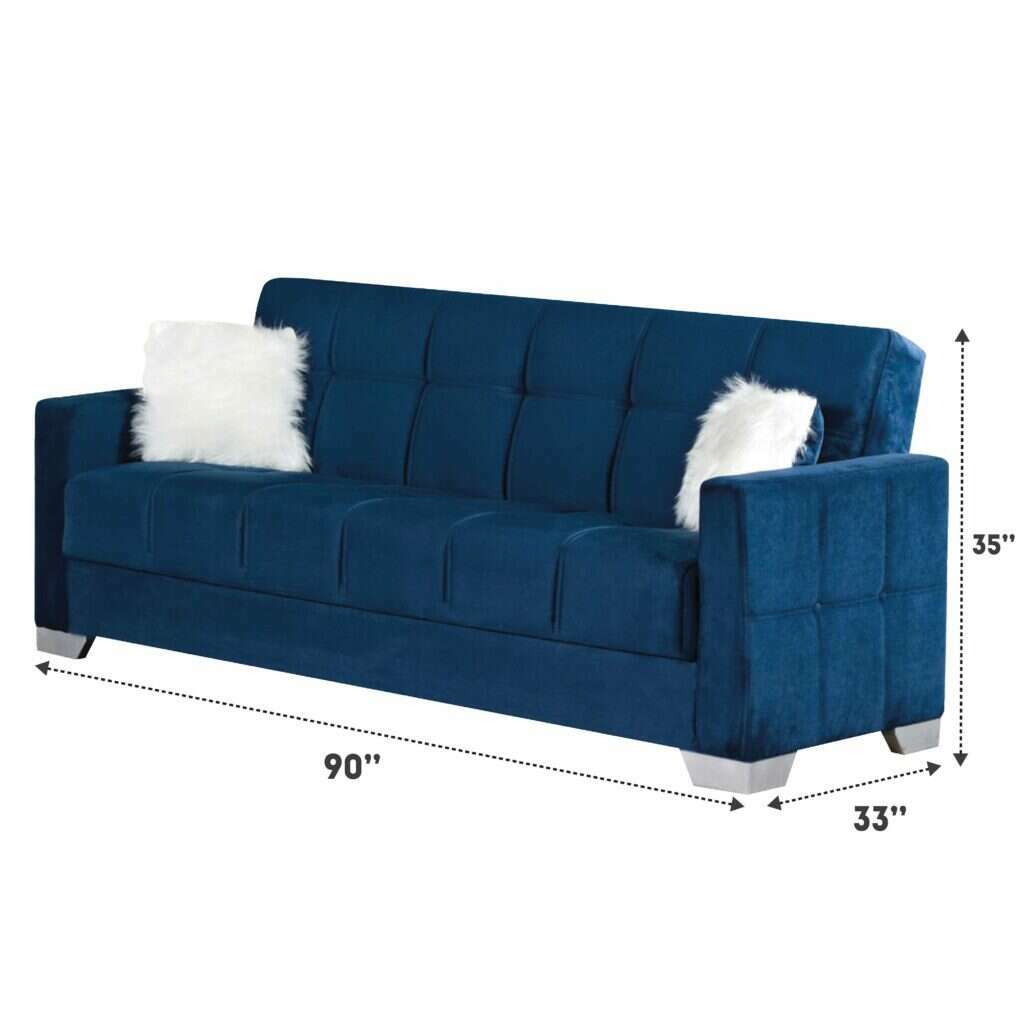 Modern Plush Velvet 2 & 3 Seater Chaise Sofa Bed 3 blue dimensions