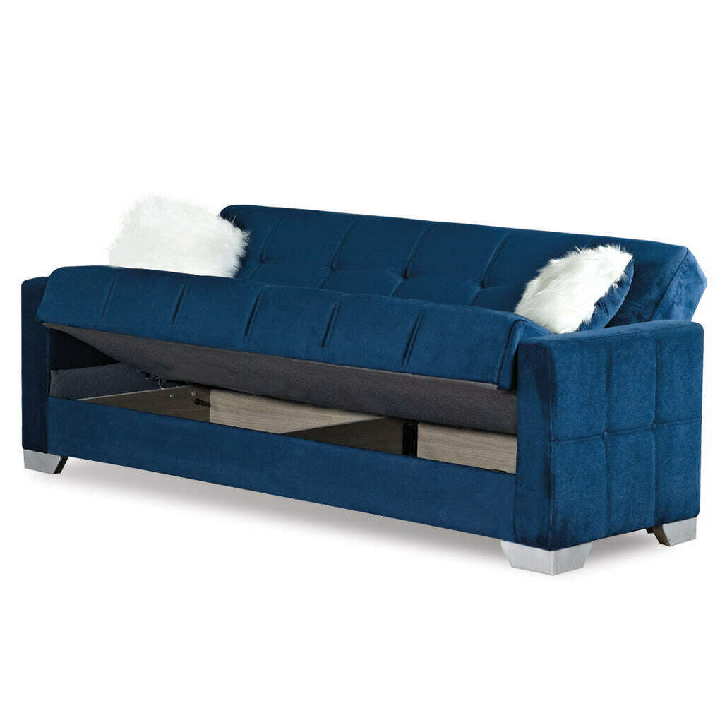 Modern Plush Velvet 2 & 3 Seater Chaise Sofa Bed 3 blue lift