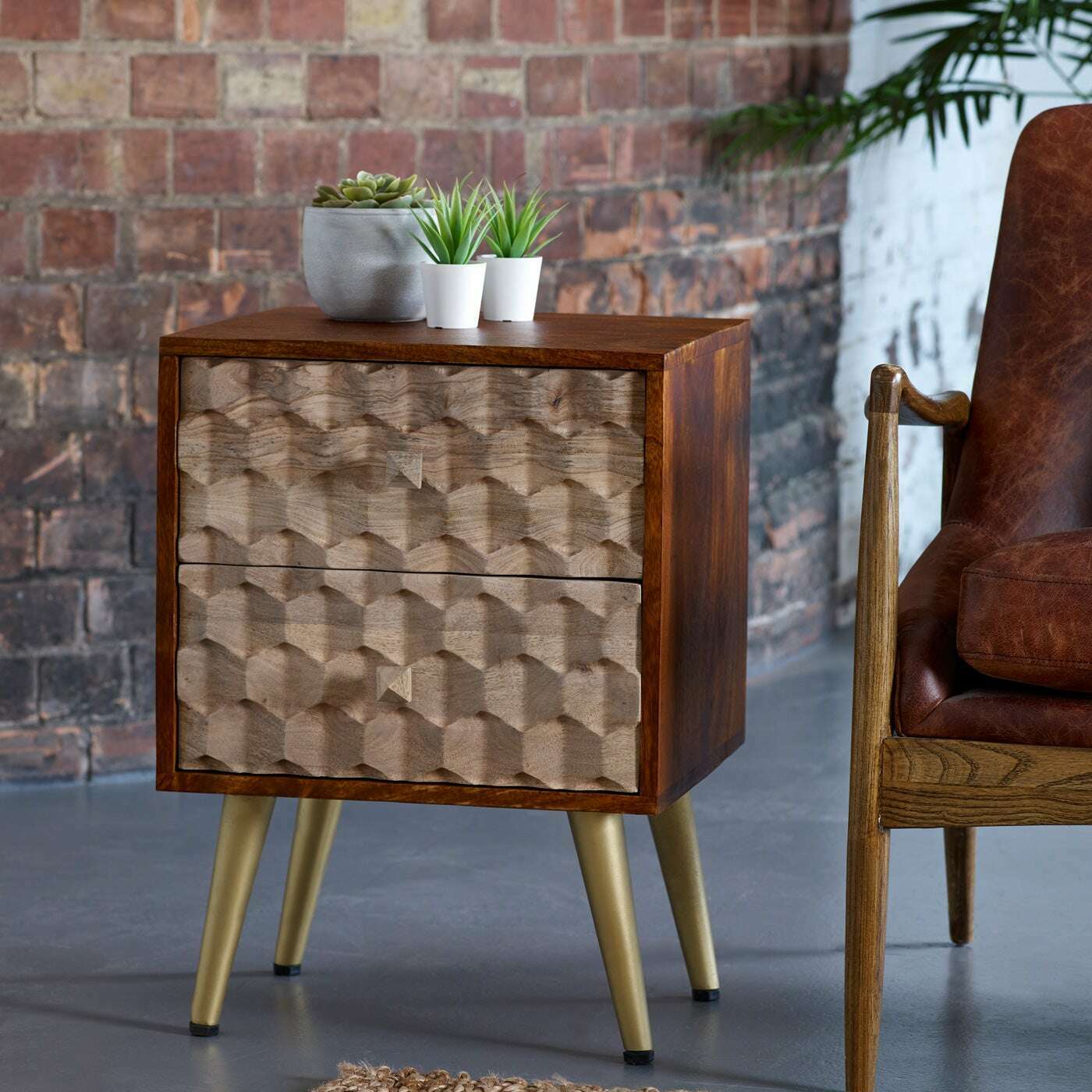 Modern Retro Solid Wood 2 Drawer Side Chest