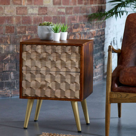 Modern Retro Solid Wood 2 Drawer Side Chest