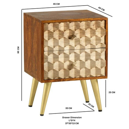Modern Retro Solid Wood 2 Drawer Side Chest dimensions
