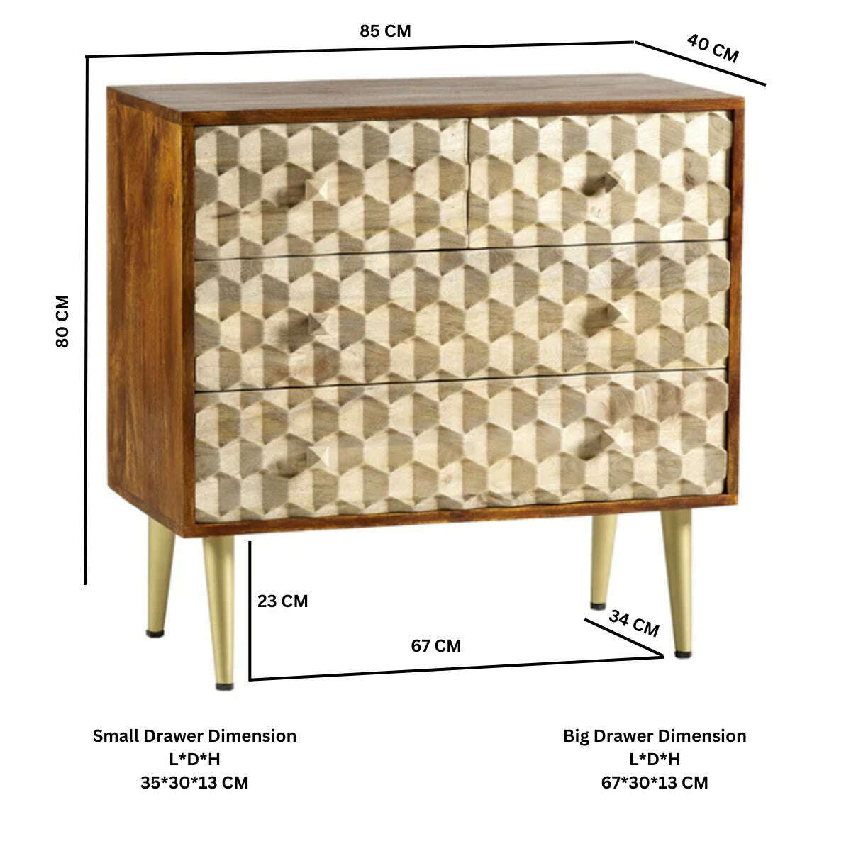 Modern Retro Solid Wood 4 Drawer Chest dimensions