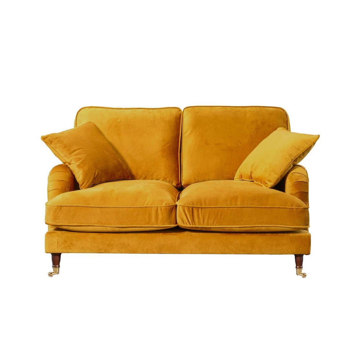 Plush Velvet 2 & 3 Seater Sofa with Gold Rolled Feet 2 mustard