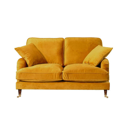 Plush Velvet 2 & 3 Seater Sofa with Gold Rolled Feet 2 mustard