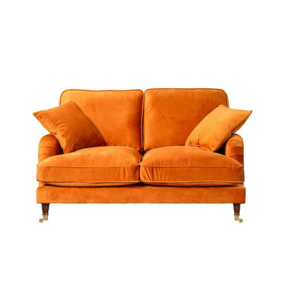 Plush Velvet 2 & 3 Seater Sofa with Gold Rolled Feet 2 orange