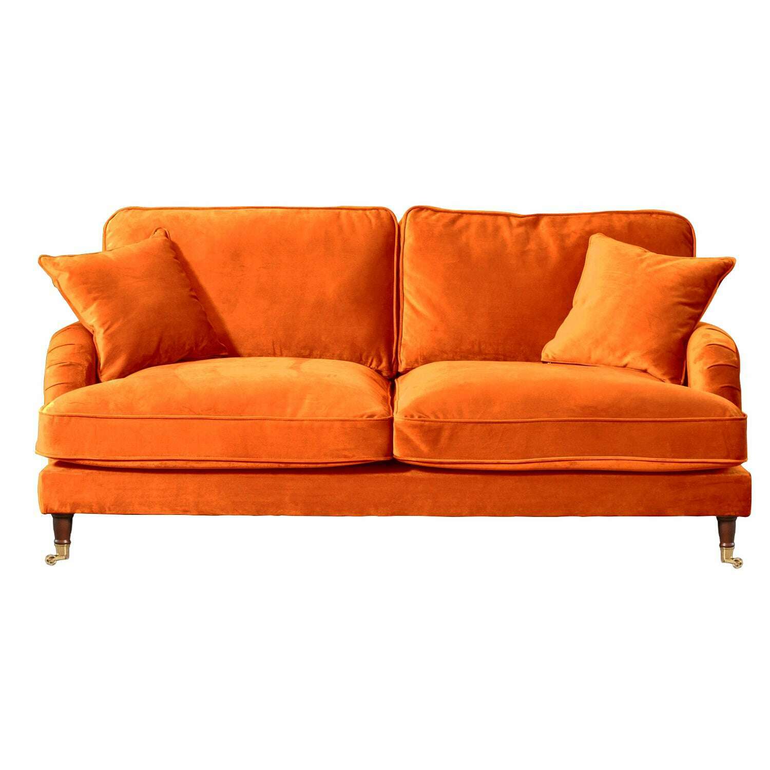 Plush Velvet 2 & 3 Seater Sofa with Gold Rolled Feet 3 orange