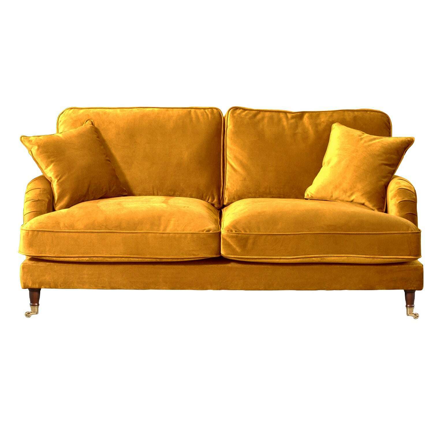 Plush Velvet 2 & 3 Seater Sofa with Gold Rolled Feet 3 mustard