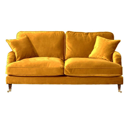 Plush Velvet 2 & 3 Seater Sofa with Gold Rolled Feet 3 mustard