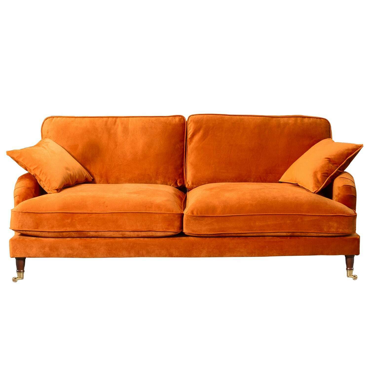 Plush Velvet 2 & 3 Seater Sofa with Gold Rolled Feet4 orange