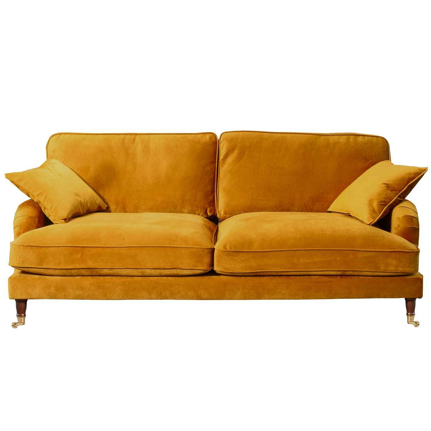 Plush Velvet 2 & 3 Seater Sofa with Gold Rolled Feet 4 mustard
