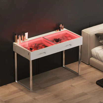 Professional Vanity 2 Spacious Drawers USB/Integrated LED Lights red lights