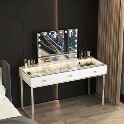 Professional Vanity Desk with 3 Storage Drawers USB/Integrated LED Lights