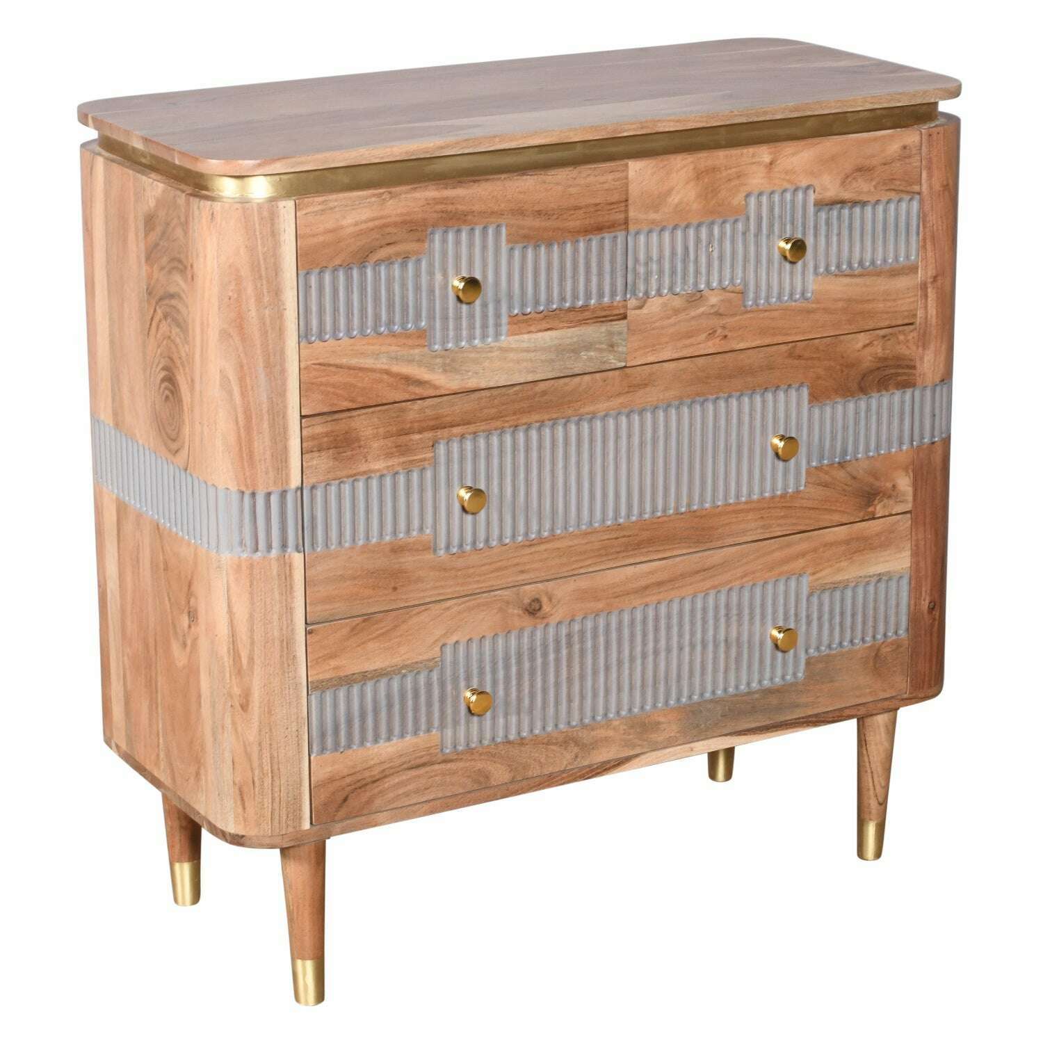 Solid Acacia Wood 4 Drawer Chest front view