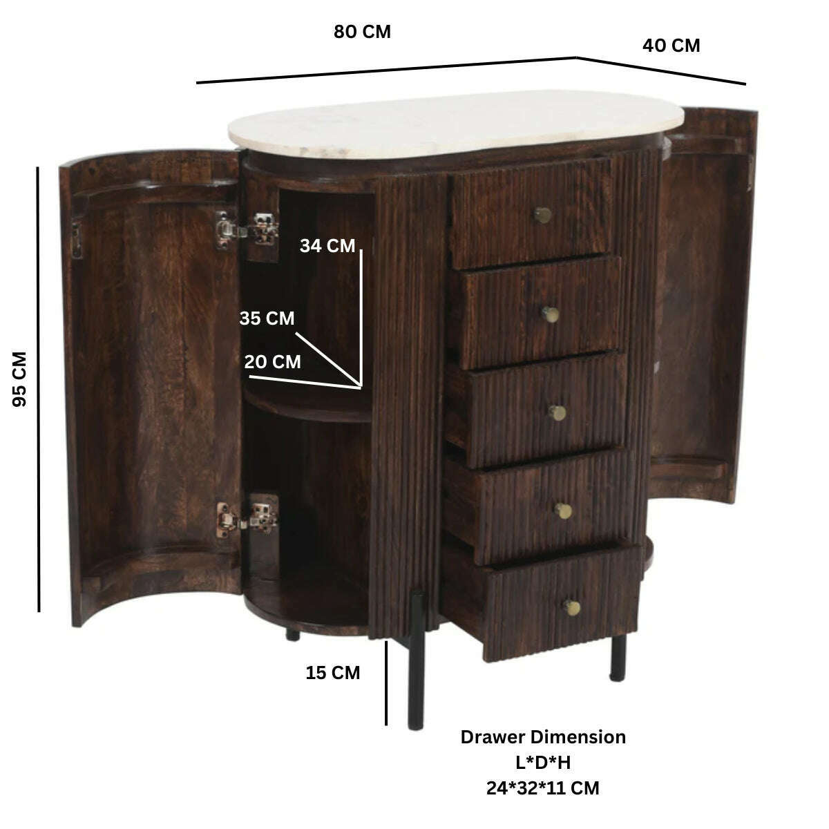 Solid Mango Wood Chest with Marble Top dimensions