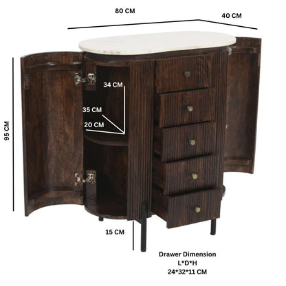 Solid Mango Wood Chest with Marble Top dimensions