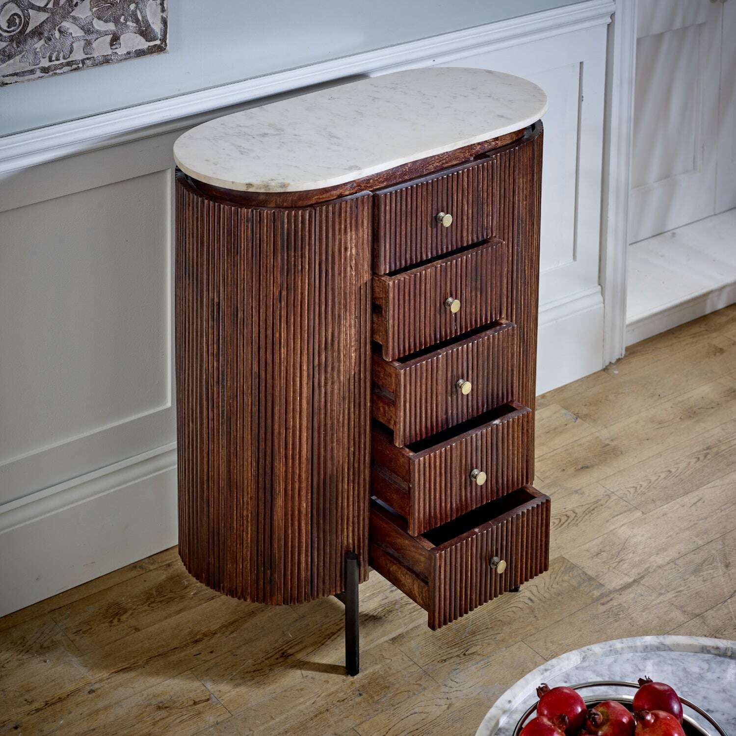 Solid Mango Wood Chest with Marble Top drawers