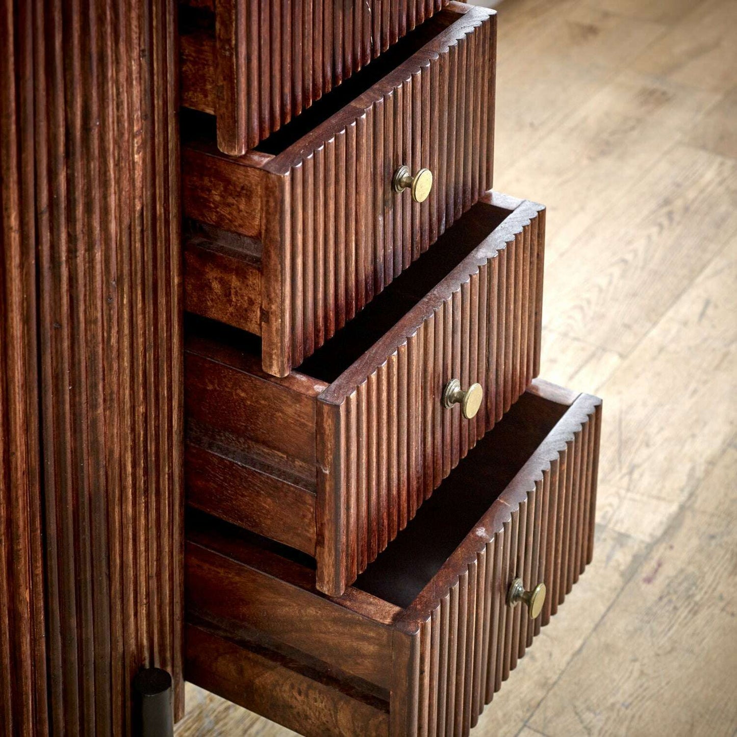 Solid Mango Wood Chest with Marble Top drawers close-up