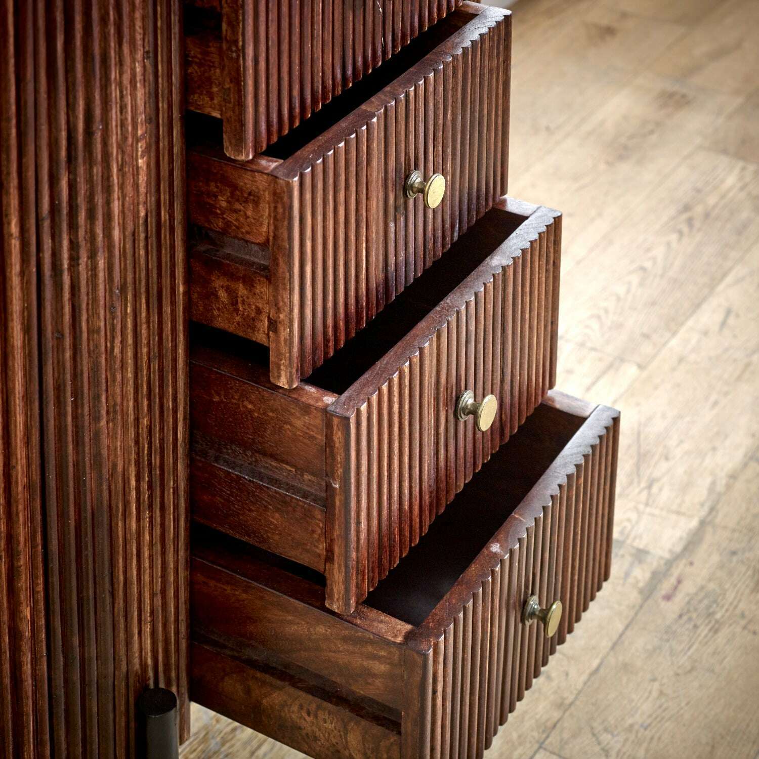Solid Mango Wood Chest with Marble Top drawers close-up