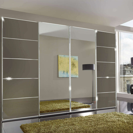 Westside VIP 4 Door Coloured Glass/Mirrored Sliding Wardrobe - Height 217 cm