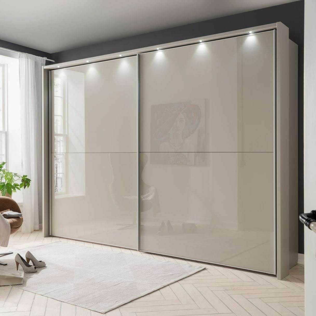 Berlin 2 Door Coloured Glass Front Framed Sliding Wardrobe - Height 221 cm