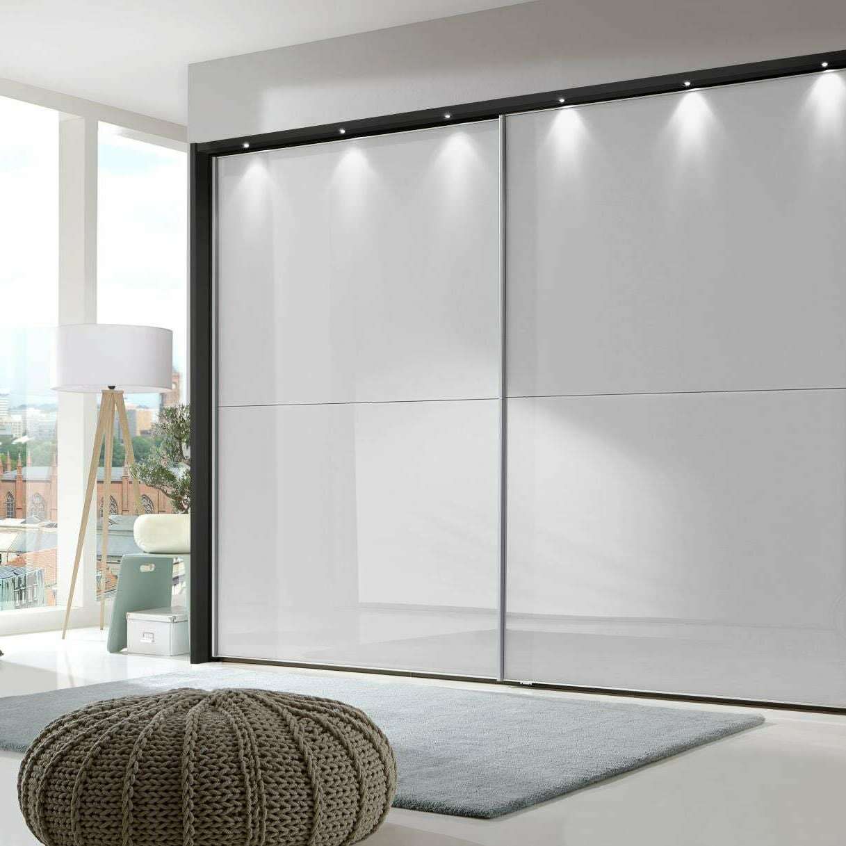 Berlin 2 Door Coloured Glass Front Framed Sliding Wardrobe - Height 221 cm white