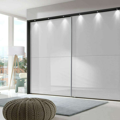 Berlin 2 Door Coloured Glass Front Framed Sliding Wardrobe - Height 221 cm white