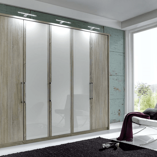 Berlin 6 Door Hinged Glass Front Wardrobe - Height 220 cm