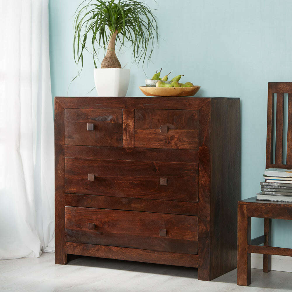 Dark Solid Mango Wood 4 Drawer Chest Lifestyle  Pic