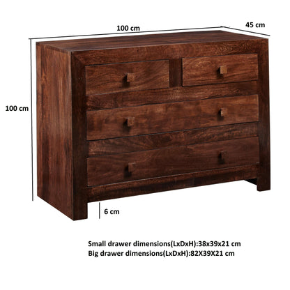 Dark Solid Mango Wood 4 Drawer Chest Dimensions