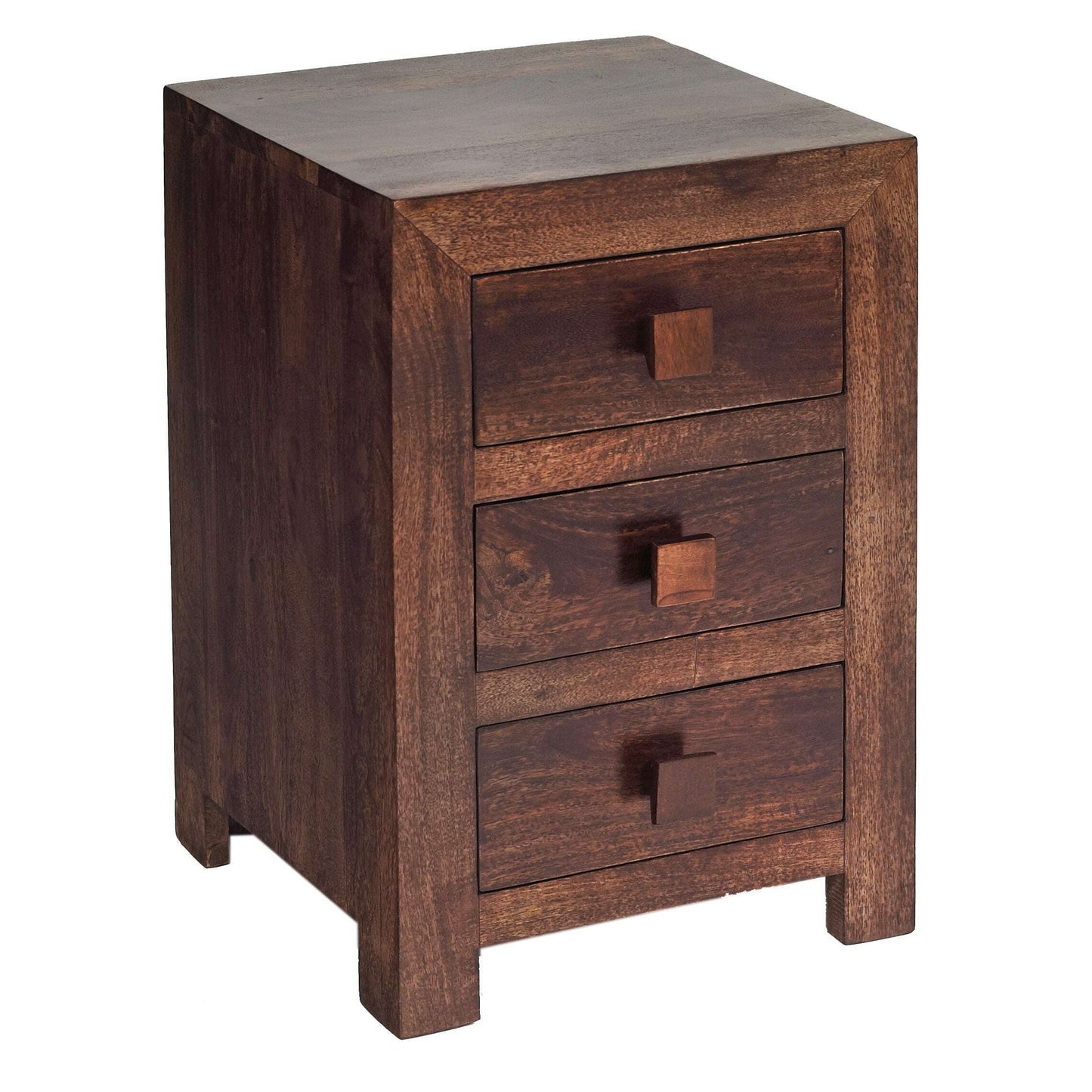 Dark Solid Mango Wood Cube 3 Drawer Side Chest