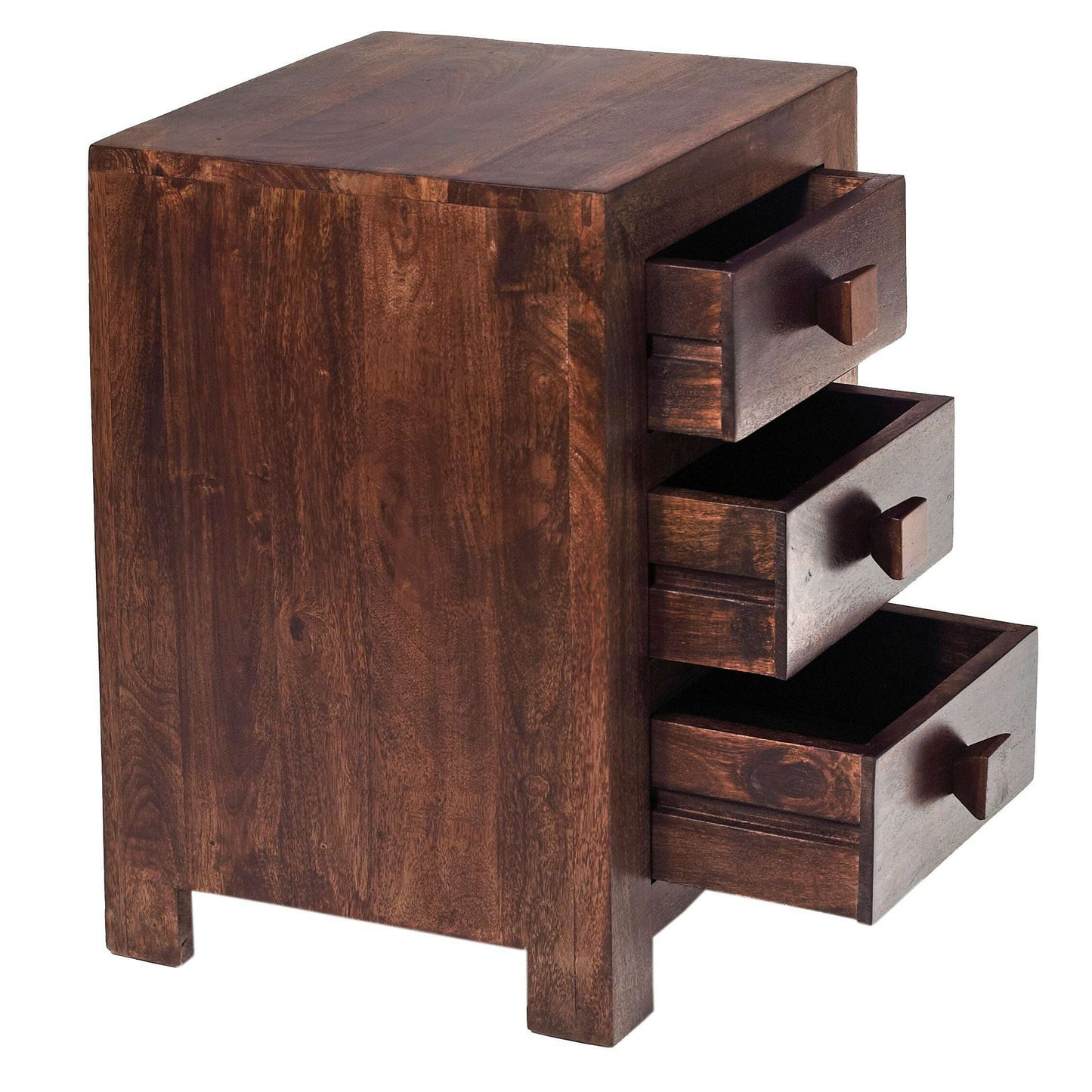 Dark Solid Mango Wood Cube 3 Drawer Side Chest Drawers