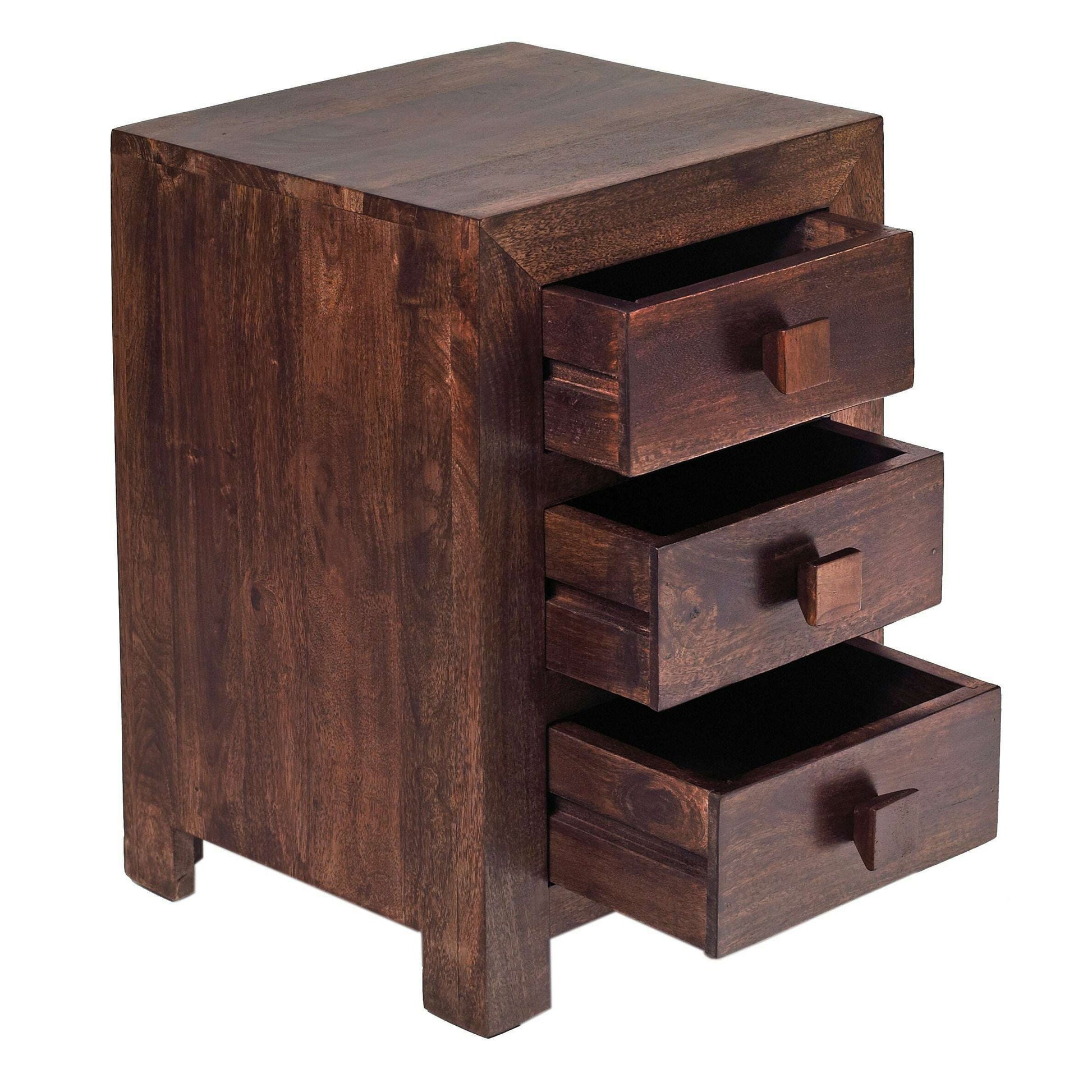 Dark Solid Mango Wood Cube 3 Drawer Side Chest Drawers 001