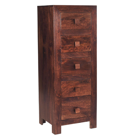 Dark Solid Mango Wood Tall 5 Drawer Chest