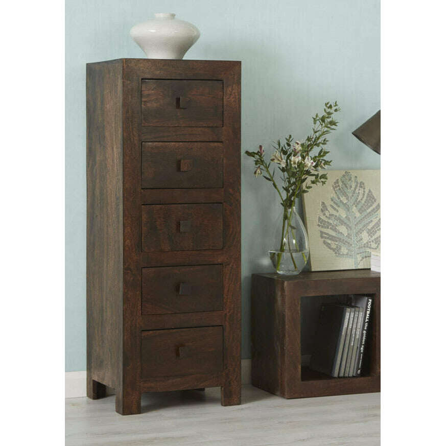 Dark Solid Mango Wood Tall 5 Drawer Chest lifestyle pic
