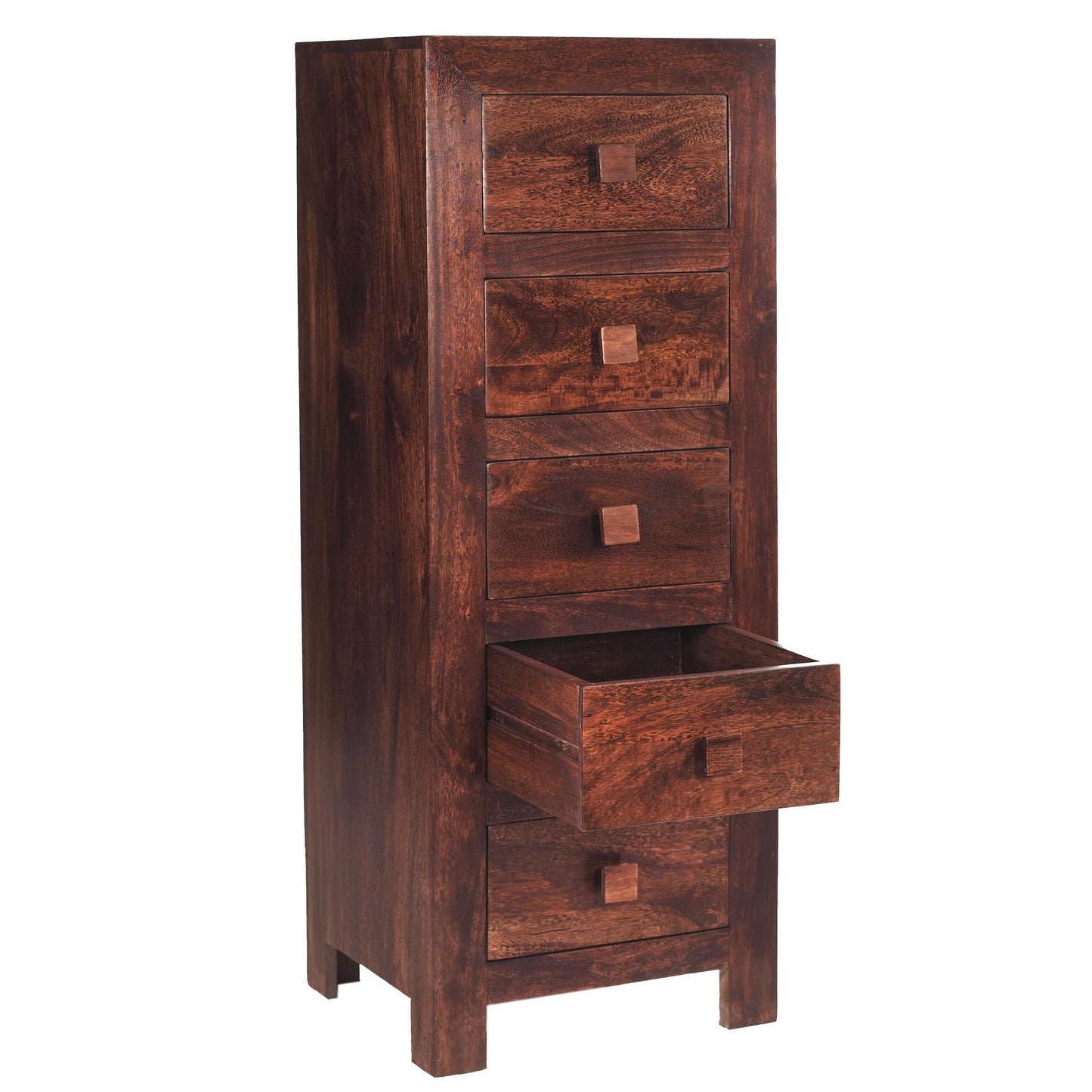 Dark Solid Mango Wood Tall 5 Drawer Chest drawers