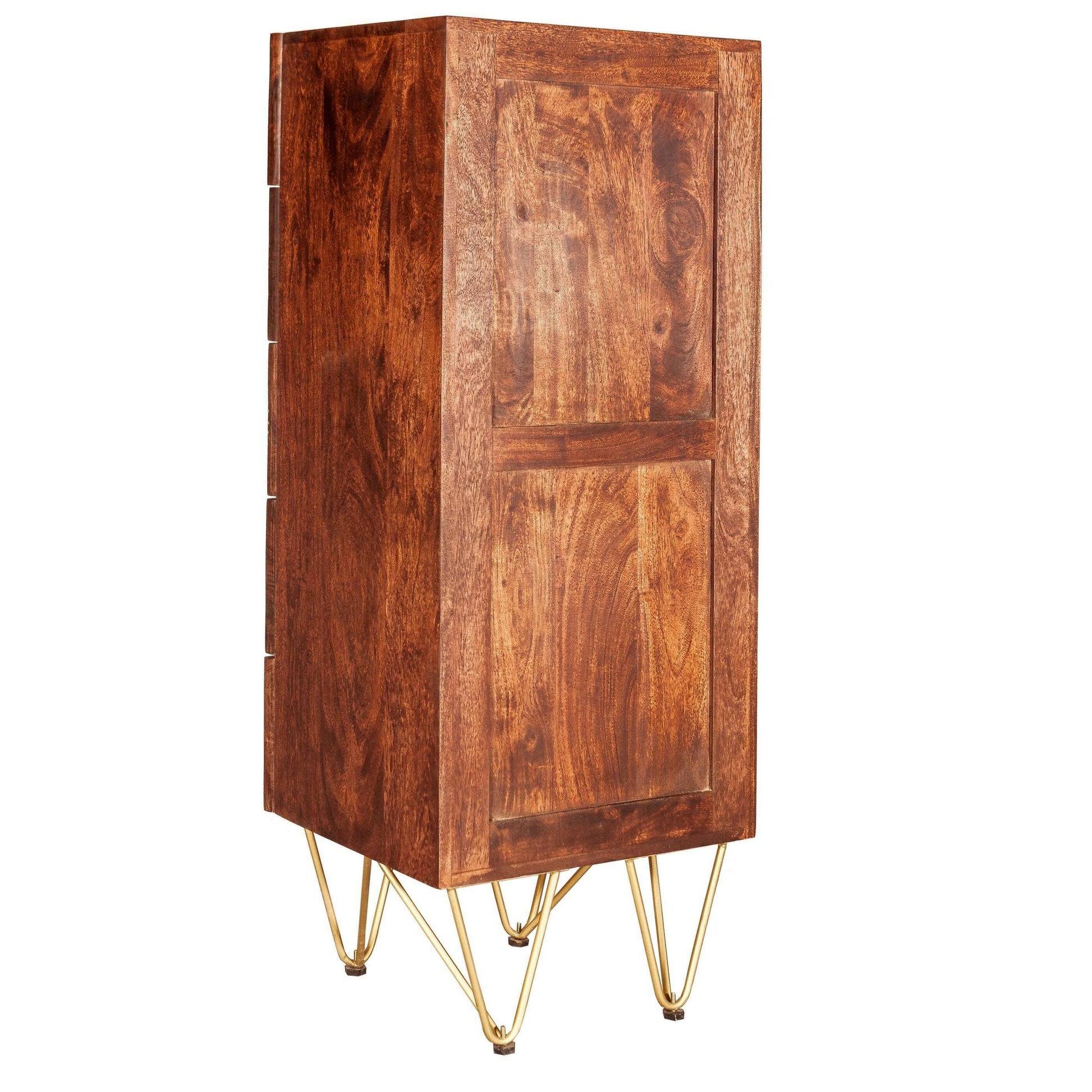 Dark Solid Wood Gold Inlay Tall 5 Drawer Chest of Drawers back view