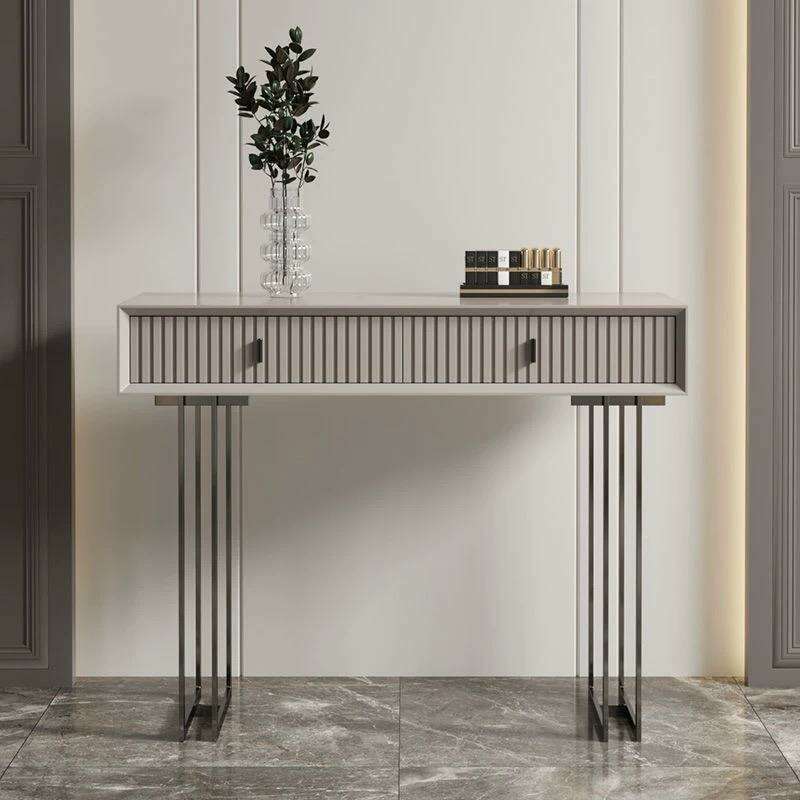 Elegant 2 Drawer Dressing Table with Gold Accent Legs grey