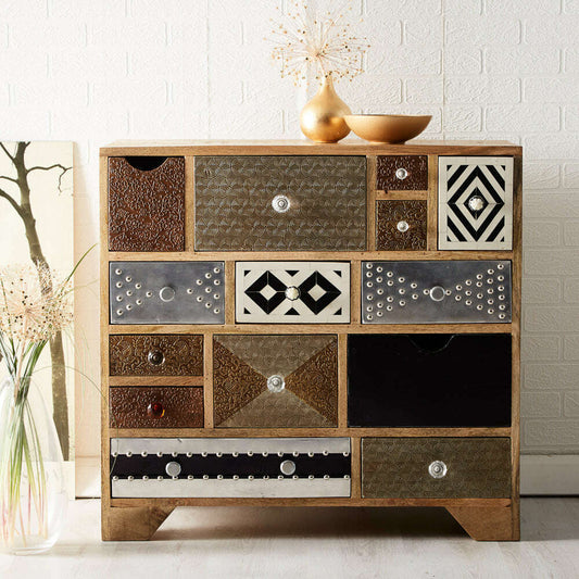Hand Crafted 14 Drawer Geometric Dresser