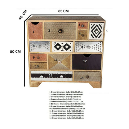 Hand Crafted 14 Drawer Geometric Dresser dimensions