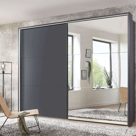 Korfu 2 Door Mirrored Sliding Wardrobe Framed/Led Lights - Height 240 cm