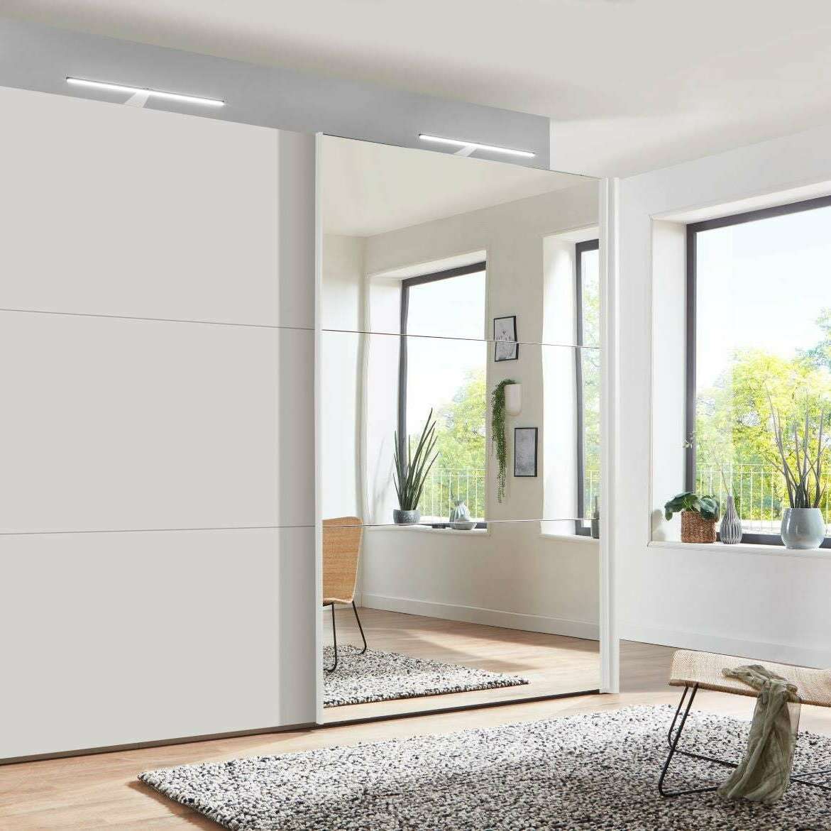 Korfu 2 Door Mirrored Sliding Wardrobe with Side Profiles - Height 217 cm