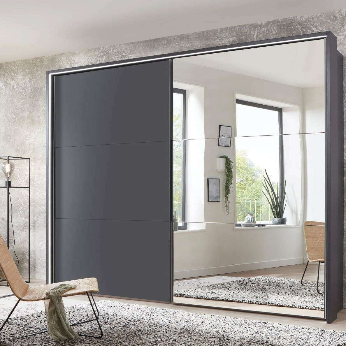 Korfu 2 Door Mirrored Sliding Wardrobe with Side Profiles - Height 217 cm mirrired